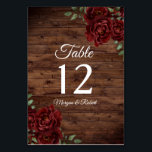 Burgundy Red Rose Rustic Wood Weddenschap Tabelnum Kaart<br><div class="desc">Burgundy Red Rose Rustic Wood Wedding Table Number Zie Niche en Nest store for Set.</div>