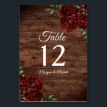 Burgundy Red Rose Rustic Wood Weddenschap Tabelnum Kaart<br><div class="desc">Burgundy Red Rose Rustic Wood Wedding Table Number Zie Niche en Nest store for Set.</div>
