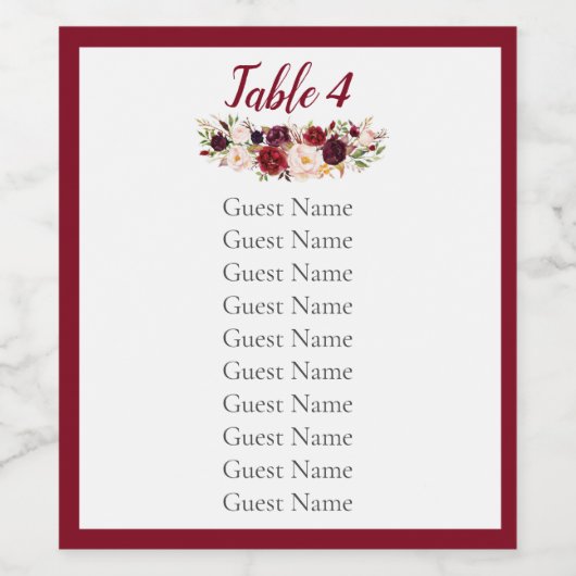 Burgundy Red Rose Weddenschap Wine Bottle Label Wijn Etiket (Enkel label)