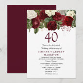 Burgundy Red Roses 40th Wedding Jubileum V2 Kaart (Voorkant / Achterkant)