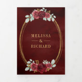 Burgundy Red Roses allemaal in één QR-code bruilof Drieluik Uitnodiging (Cover)