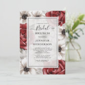 Burgundy Red Roses Anemone Floral Bridal Brunch Kaart (Staand voorkant)