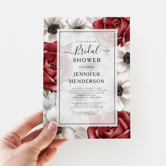 Burgundy Red Roses Anemone Floral Vrijgezellenfees Kaart