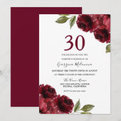 Burgundy Red Roses Elegant 30e verjaardag Kaart (Voorkant / Achterkant)