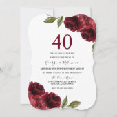 Burgundy Red Roses Elegant 40e verjaardag Kaart (Voorkant)