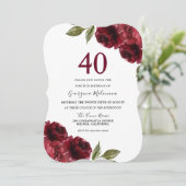 Burgundy Red Roses Elegant 40e verjaardag Kaart (Staand voorkant)