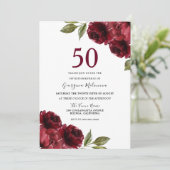 Burgundy Red Roses Elegant 50e verjaardag Kaart (Staand voorkant)