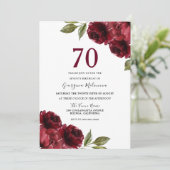 Burgundy Red Roses Elegant 70e verjaardag Kaart (Staand voorkant)