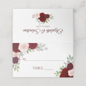 Burgundy Red & Roses Elegant Wedding Write-In Plaatskaartje (Buitenkant ongevouwen)