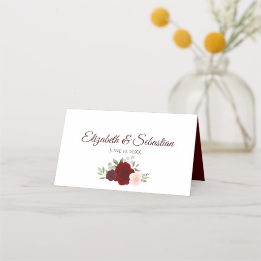 Burgundy Red & Roses Elegant Wedding Write-In Plaatskaartje (Achterkant)