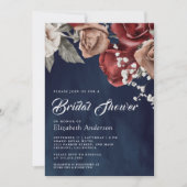 Burgundy Red Roses Floral Navy Blue Bridal Shower Kaart (Voorkant)