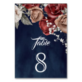 Burgundy Red Roses Floral Navy Blue Wedding Kaart (Achterkant)