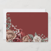 Burgundy Red Roses Floral Navy Blue Wedding Photo Save The Date (Achterkant)