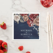 Burgundy Red Roses Floral Navy Blue Wedding Servet (Insitu)