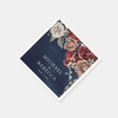 Burgundy Red Roses Floral Navy Blue Wedding Servet (Hoek)