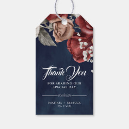 Burgundy Red Roses Floral Navy Wedding Thank You Cadeaulabel