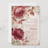 Burgundy Red Roses Floral Vintage Wedding Kaart (Voorkant)