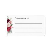 Burgundy Red Roses Floral Waterverf Weddenschap Etiket (Voorkant)