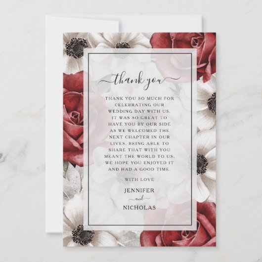 Burgundy Red Roses Floral Weddenschap Hartelijk da Bedankkaart (Voorkant)