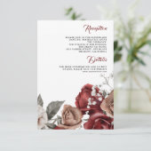 Burgundy Red Roses Floral Wedding Details Informatiekaartje (Staand voorkant)