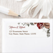 Burgundy Red Roses Floral Wedding Etiket (Insitu)