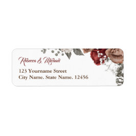 Burgundy Red Roses Floral Wedding Etiket