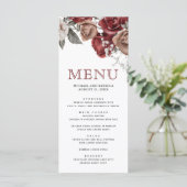 Burgundy Red Roses Floral Wedding Menu (Staand voorkant)