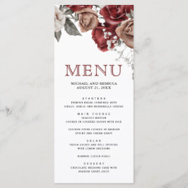 Burgundy Red Roses Floral Wedding Menu
