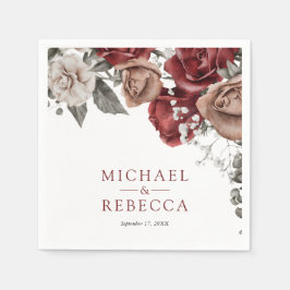 Burgundy Red Roses Floral Wedding Servet