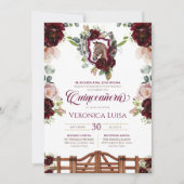 Burgundy Red Roses Horse Rustic Quinceanera Kaart (Voorkant)