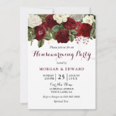 Burgundy Red Roses Housewarming Party Invite Kaart (Voorkant)