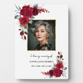 Burgundy Red Roses Memorial Photo Plaque Fotoplaat