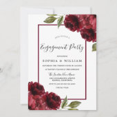 Burgundy Red Roses Modern Engagement Party Kaart (Voorkant)