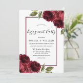 Burgundy Red Roses Modern Engagement Party Kaart (Staand voorkant)