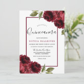 Burgundy Red Roses Modern Quinceanera Party Kaart (Staand voorkant)