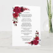 Burgundy Red Roses Photo Memorial Funeral Program Kaart (Achterkant)