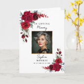 Burgundy Red Roses Photo Memorial Funeral Program Kaart (Gele Bloem)