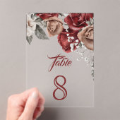 Burgundy Red Roses Wedding Acrylic Table Number Acryl Uitnodigingen (Insitu (Draagbaar))