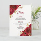 Burgundy Red Roses Wedding Verloving Quinceanera Menu (Staand voorkant)