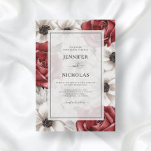 Burgundy Red Roses White Anemone Floral Wedding