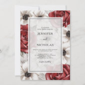 Burgundy Red Roses White Anemone Floral Wedding Kaart (Voorkant)