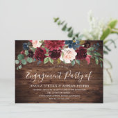 Burgundy Red Rustic Country Engagement Party Kaart (Staand voorkant)