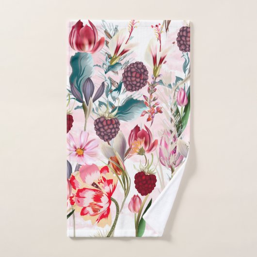 Burgundy Red Rustic Flowers Floral Natuur Handdoek (Handdoek)