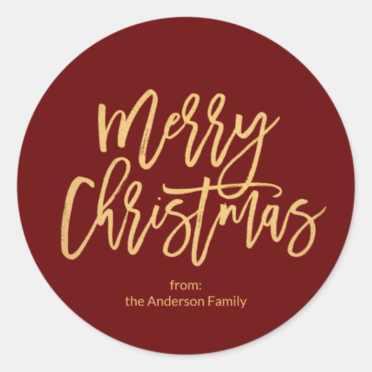 Burgundy Red Rustic Gold Merry kerst Ronde Sticker (Voorkant)