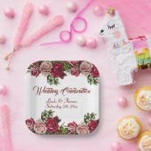 Burgundy Red Rustic Rozen Floral country Wedding Papieren Bordje (Feest)