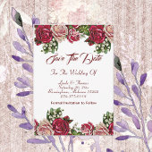 Burgundy Red Rustic Rozen Floral country Wedding Save The Date