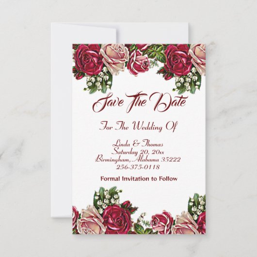 Burgundy Red Rustic Rozen Floral country Wedding Save The Date (Voorkant)