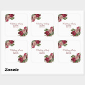 Burgundy Red Rustic Rozen Floral country Wedding Vierkante Sticker (Vel)