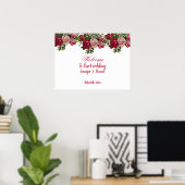 Burgundy Red Rustic Rozen Land Weddenschap Welkom Poster (Thuiskantoor)