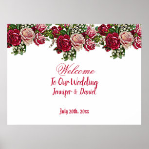 Burgundy Red Rustic Rozen Land Weddenschap Welkom Poster